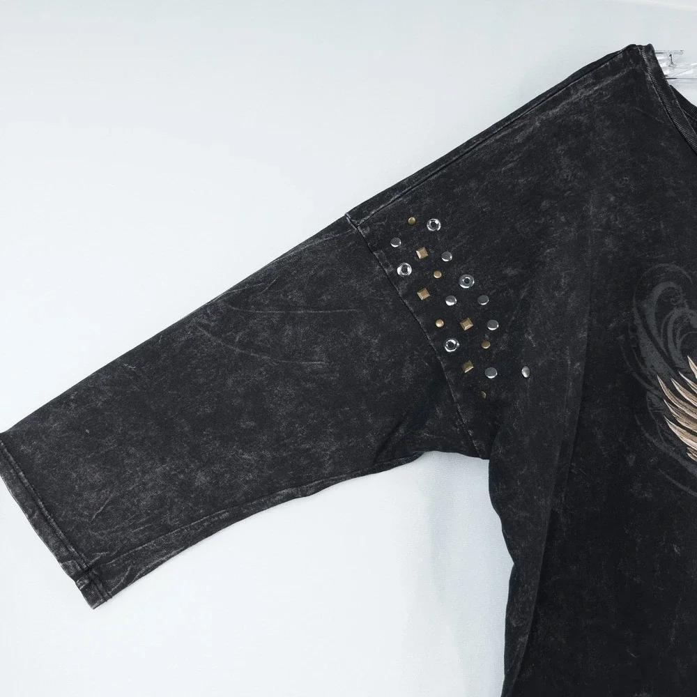 Harley Davidson Womens XL Marquette MI Forever Bald Eagle Studded 3/4 Sleeve Top - Picture 12 of 16